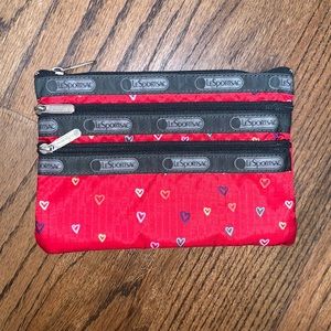 EUC Lesportsac 3-Zip Cosmetic Pouch